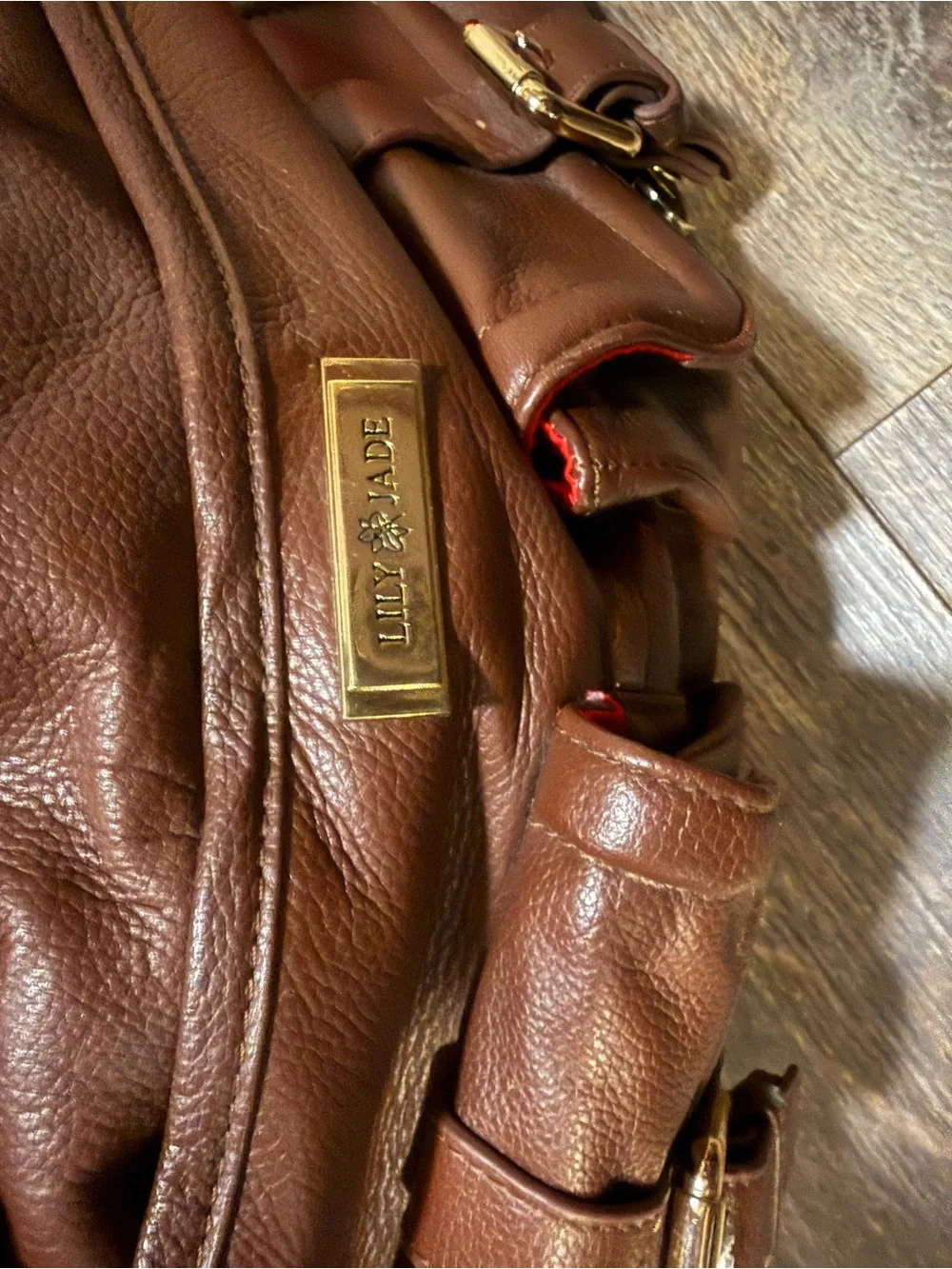 Brown Leather Tote Bag with Red Lining - Classic Women's Handbag lily jade